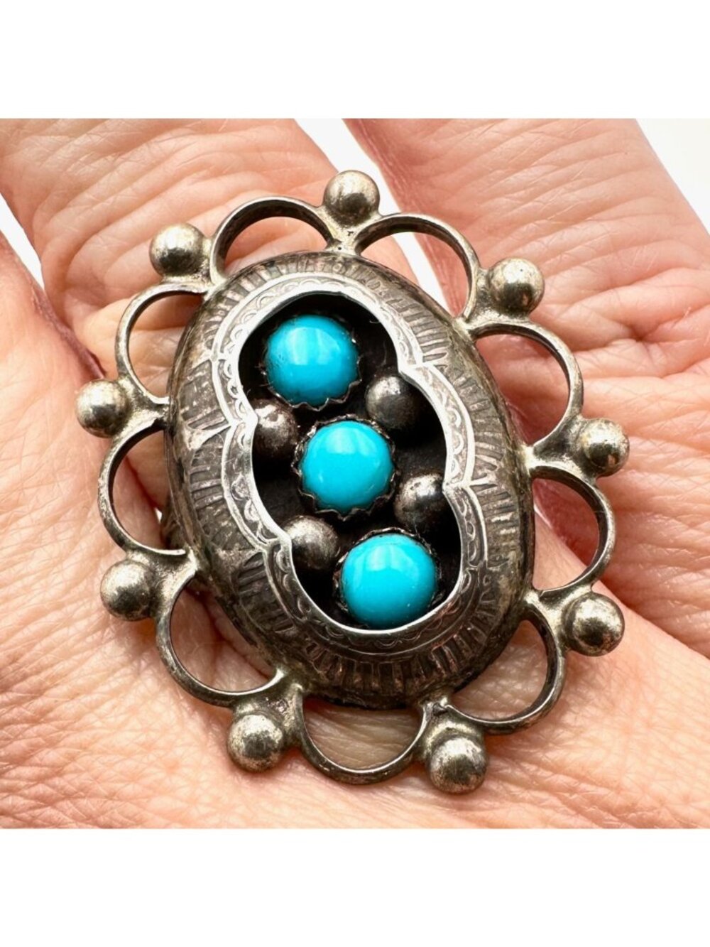 Native American Gilo & Gail Nakai Turquoise Shadow Box Sterling Silver Ring SZ 9